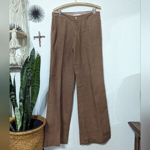 Rebecca Taylor Linen Pants with Crochet Side Stripes